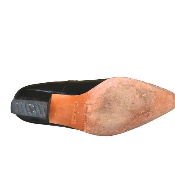 Vintage Black Leather Ankle Boots Gold Studded Western Pointed Toe Zip Booties 8 - Picture 8 of 15